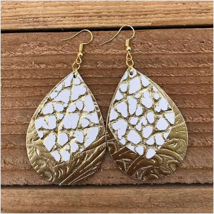2.5” Cracked Gold & Gold Embossed Layered Dangles/Teardrops - Trendy Plus Size Women's Boutique Clothing