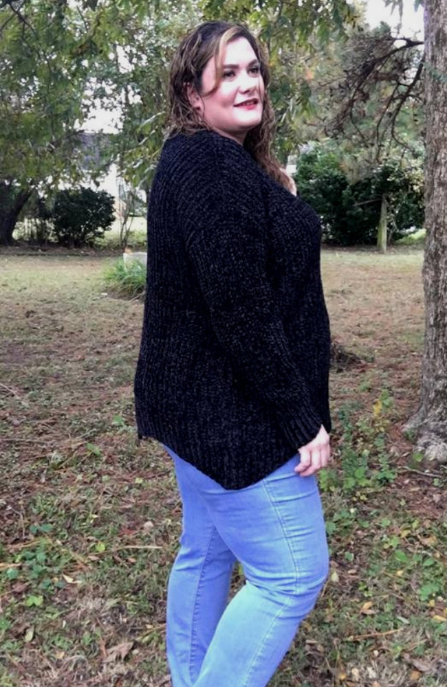 Black Chenille Sweater - Trendy Plus Size Women's Boutique Clothing