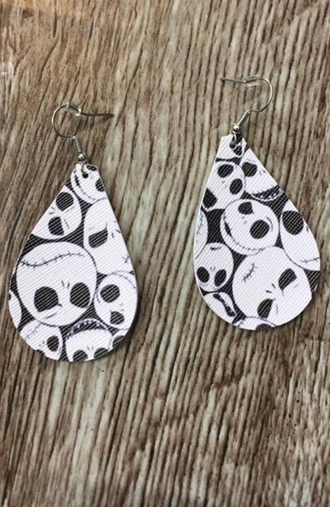Nightmare Before Christmas Faux Leather Earrings 3" teardrop - Trendy Plus Size Women's Boutique Clothing