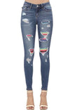 Judy Blue Distressed Serape Patch Skinny Jeans - Trendy Plus Size Women's Boutique Clothing
