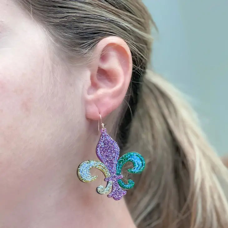 PREORDER: Shimmer Fleur De Lis Dangle Earrings