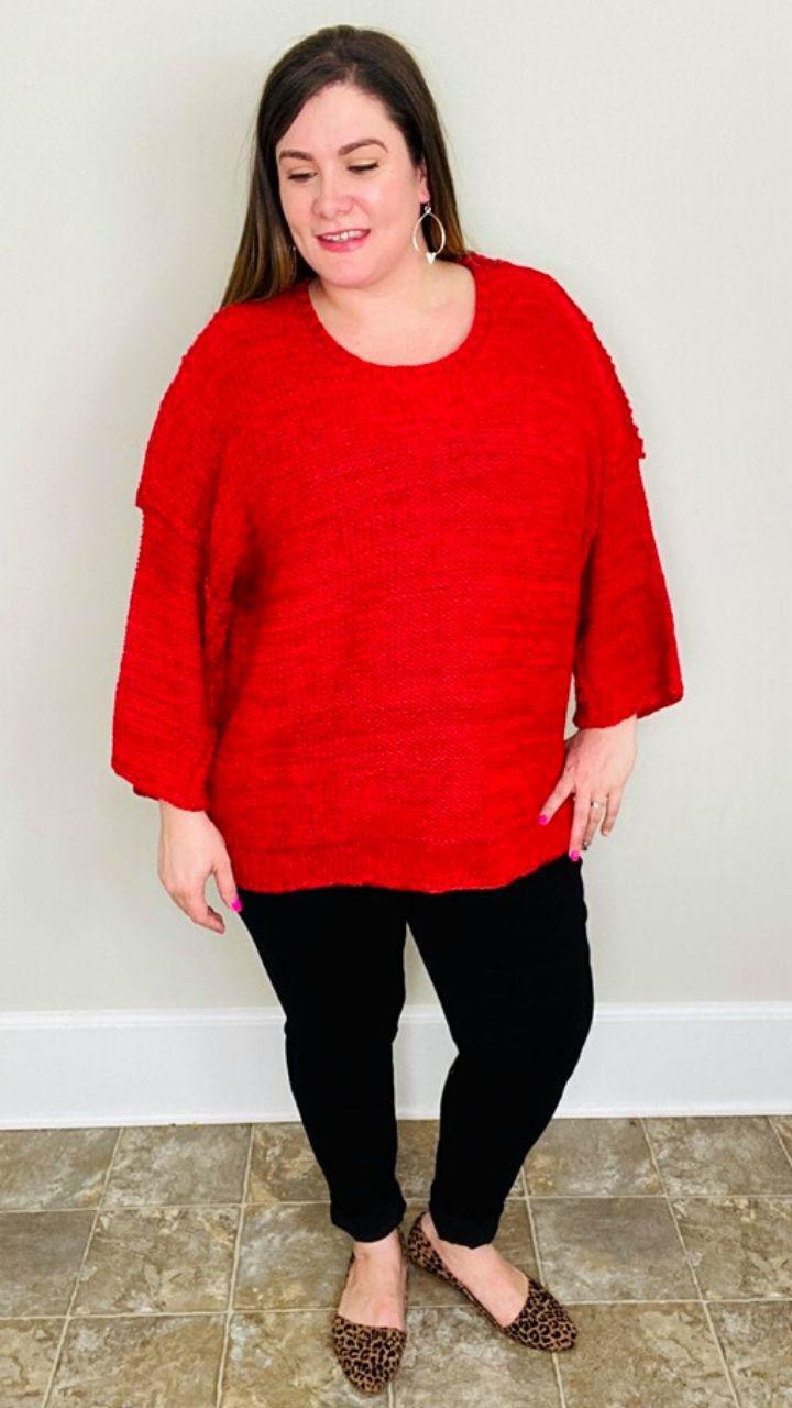 A Dozen Roses | Scarlet Red Sweater - Trendy Plus Size Women's Boutique Clothing
