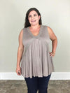 Crossed Lace Ruffle Tank | Taupe - Trendy Plus Size Women's Boutique Clothing