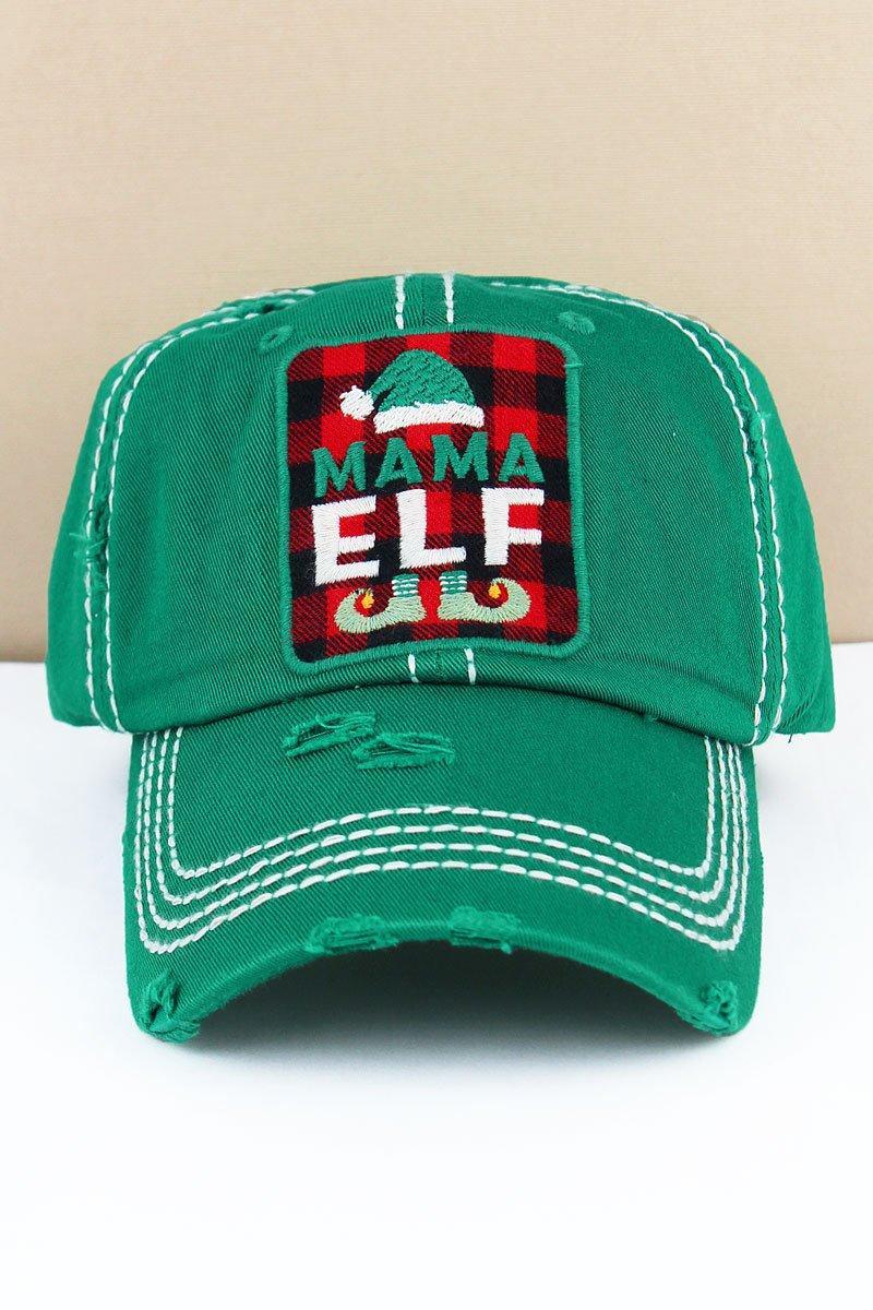 "Mama Elf" Vintage Washed Baseball Cap | Green
