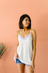 Lace Trimmed Knit Cami In Ivory