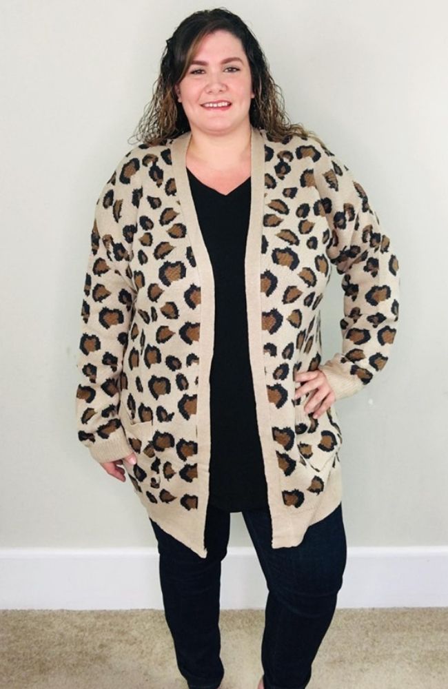 Leopard Knit Sweater Cardigan | Lola - Trendy Plus Size Women's Boutique Clothing