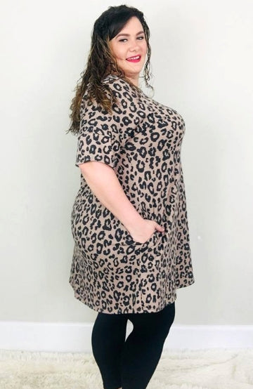 Mocha Leopard Swing Tunic Dress - Trendy Plus Size Women's Boutique Clothing
