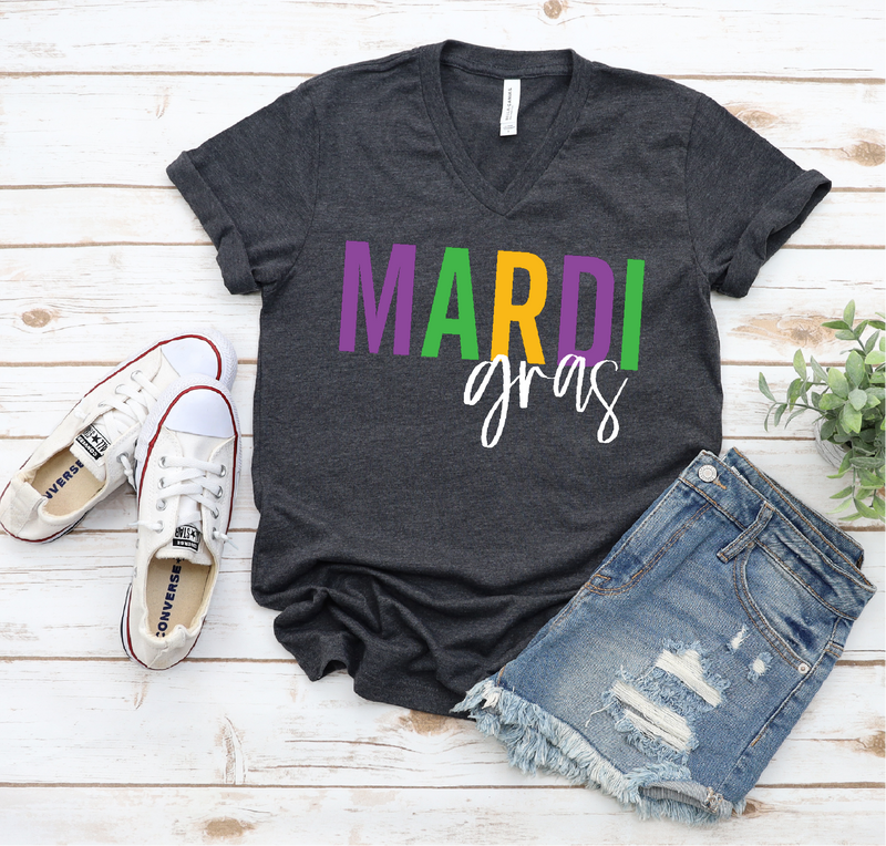 PREORDER: Mardi Gras V-neck Tee in Charcoal