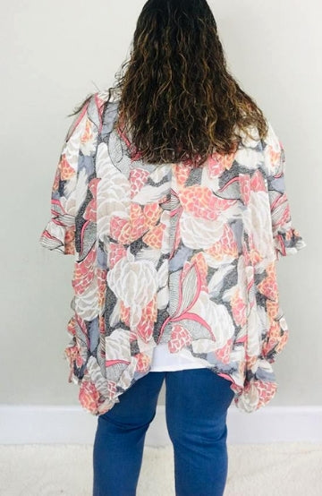 Mauve/Grey Floral Kimono - Trendy Plus Size Women's Boutique Clothing