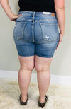 Plus Size Judy Blue Mid Thigh Destroyed Denim Shorts - Trendy Plus Size Women's Boutique Clothing
