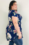 Navy Floral Baby Doll Top - Trendy Plus Size Women's Boutique Clothing