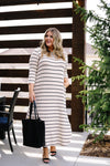 Oatmeal + Black Striped Maxi Dress - Trendy Plus Size Women's Boutique Clothing