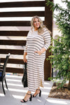 Oatmeal + Black Striped Maxi Dress - Trendy Plus Size Women's Boutique Clothing