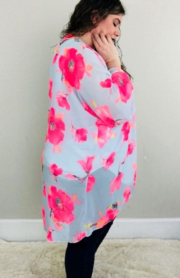 Blooming Poppies Kimono - Trendy Plus Size Women's Boutique Clothing