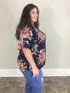 Navy Ruffle Sleeve Floral Top - Trendy Plus Size Women's Boutique Clothing