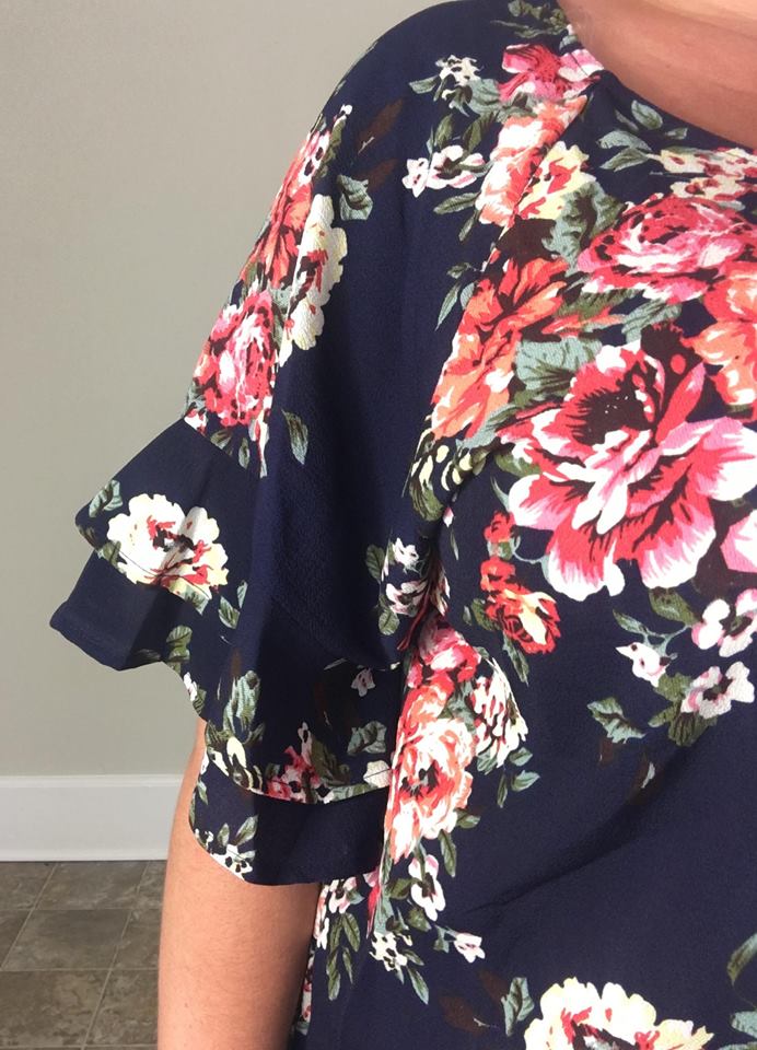 Navy Ruffle Sleeve Floral Top - Trendy Plus Size Women's Boutique Clothing