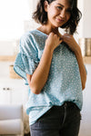 Silky Spots Ruffle Sleeve Blouse In Sky Blue - Trendy Plus Size Women's Boutique Clothing
