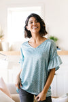 Silky Spots Ruffle Sleeve Blouse In Sky Blue - Trendy Plus Size Women's Boutique Clothing