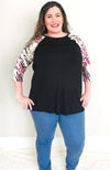 Pink Leopard Sleeve Tee - Trendy Plus Size Women's Boutique Clothing