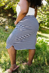 Striped Drawstring Skirt In Navy