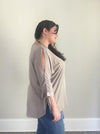 3/4 Washed Tie Sleeve | Taupe - Trendy Plus Size Women's Boutique Clothing