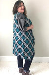 Teal Plaid Long Vest - Trendy Plus Size Women's Boutique Clothing