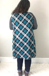 Teal Plaid Long Vest - Trendy Plus Size Women's Boutique Clothing