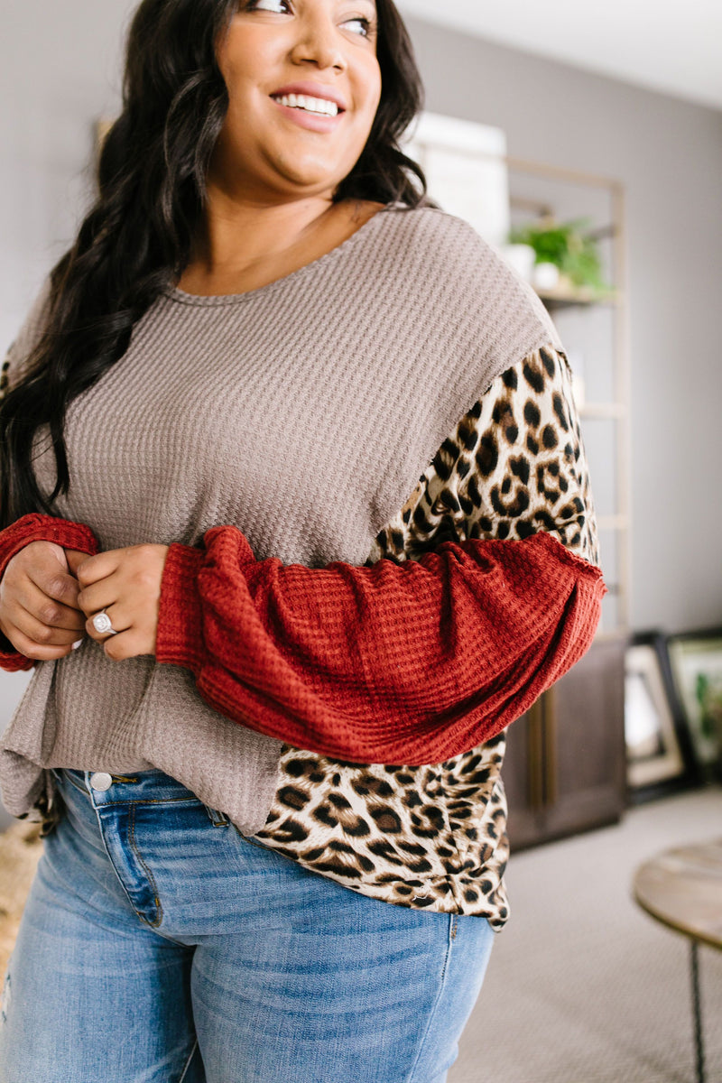 Wild Side Waffle Knit Top - Trendy Plus Size Women's Boutique Clothing